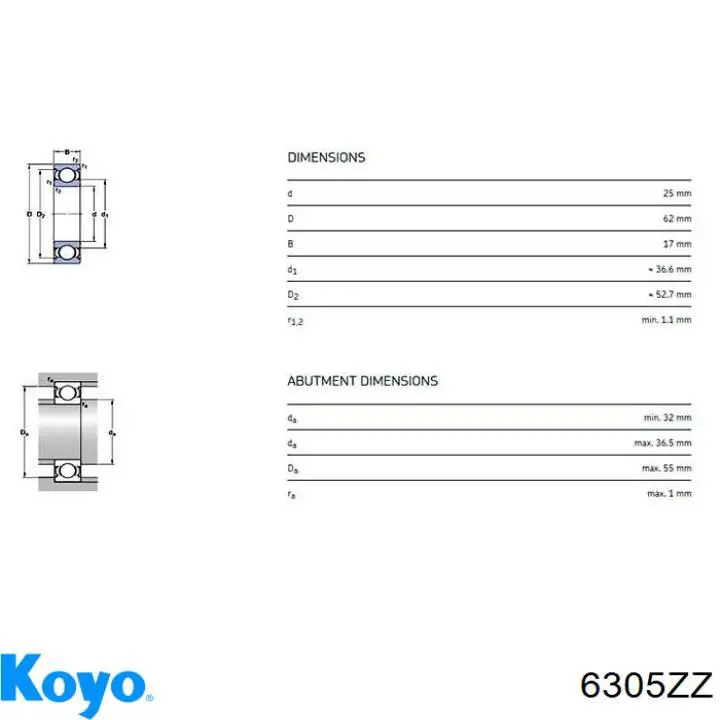 6305ZZ Koyo опорный подшипник первичного вала кпп (центрирующий подшипник маховика)