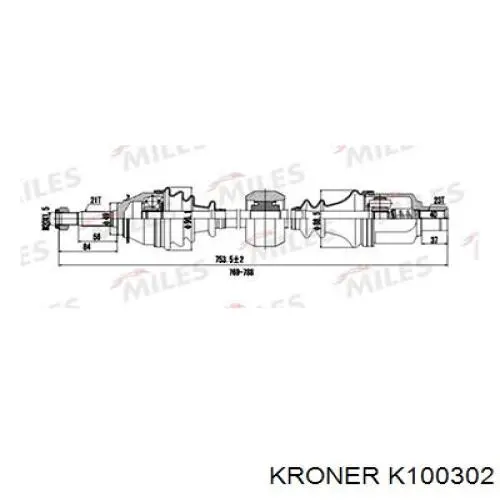 Правая полуось K100302 Kroner