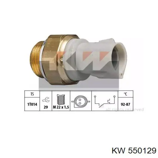 550129 KW датчик температуры охлаждающей жидкости (включения вентилятора радиатора)