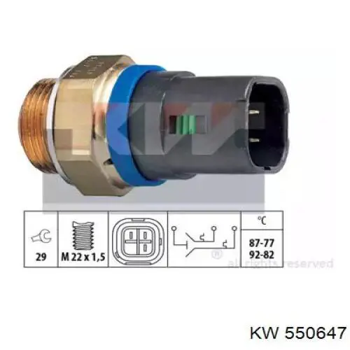 550647 KW датчик температуры охлаждающей жидкости (включения вентилятора радиатора)