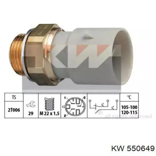 550649 KW датчик температуры охлаждающей жидкости (включения вентилятора радиатора)