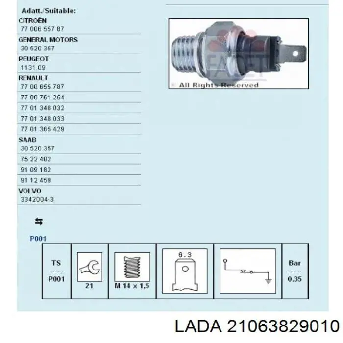21063829010 Lada Датчик указателя давления масла