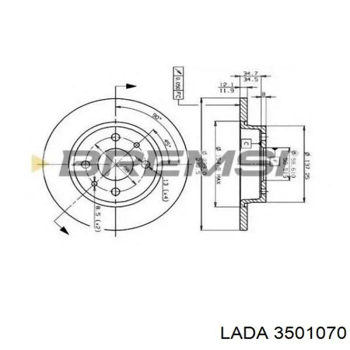 Передний тормозной диск Lada 3501070
