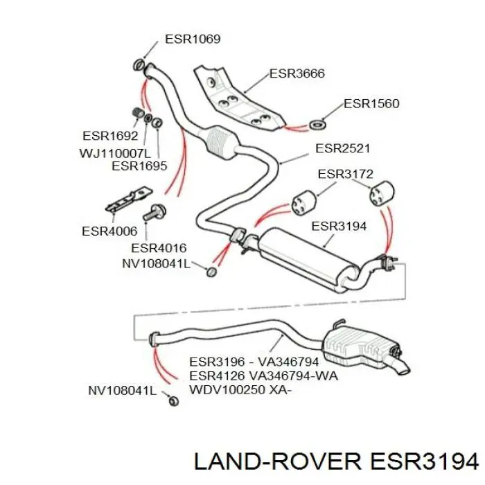 ESR3194 Land Rover silenciador, parte traseira