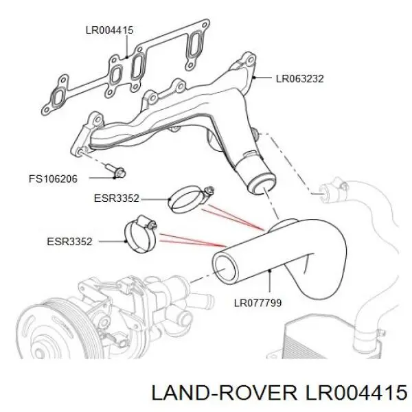 Прокладка водяного коллектора системы охлаждения Land Rover LR004415