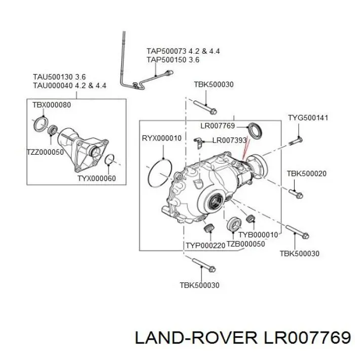 LR007769 Land Rover сальник хвостовика редуктора переднего моста