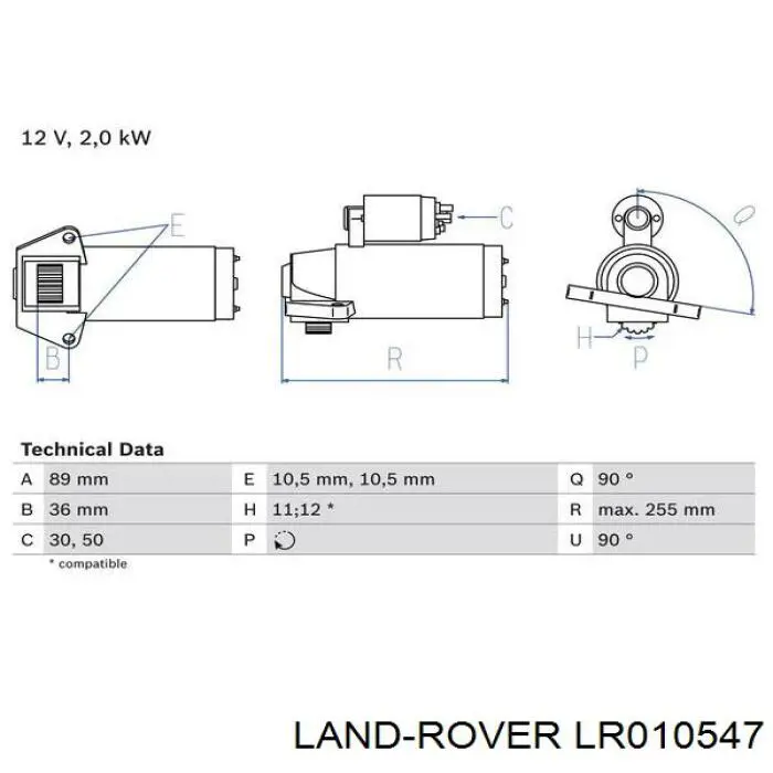 LR010547 Land Rover стартер