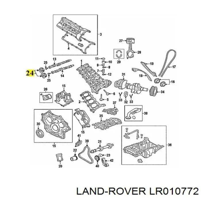 Звездочка-шестерня распредвала двигателя, впускного Land Rover LR041445 цена, от 252.76 USD