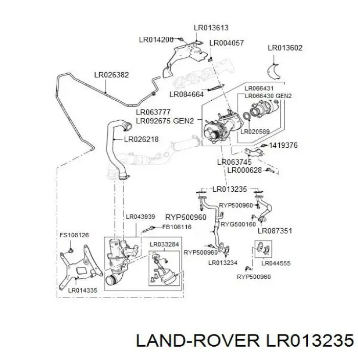Купить LR013235 Land Rover Прокладка шланга отвода масла от турбины
