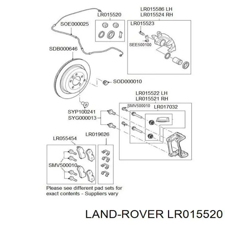 LR015520 Land Rover kit de reparação de suporte do freio traseiro