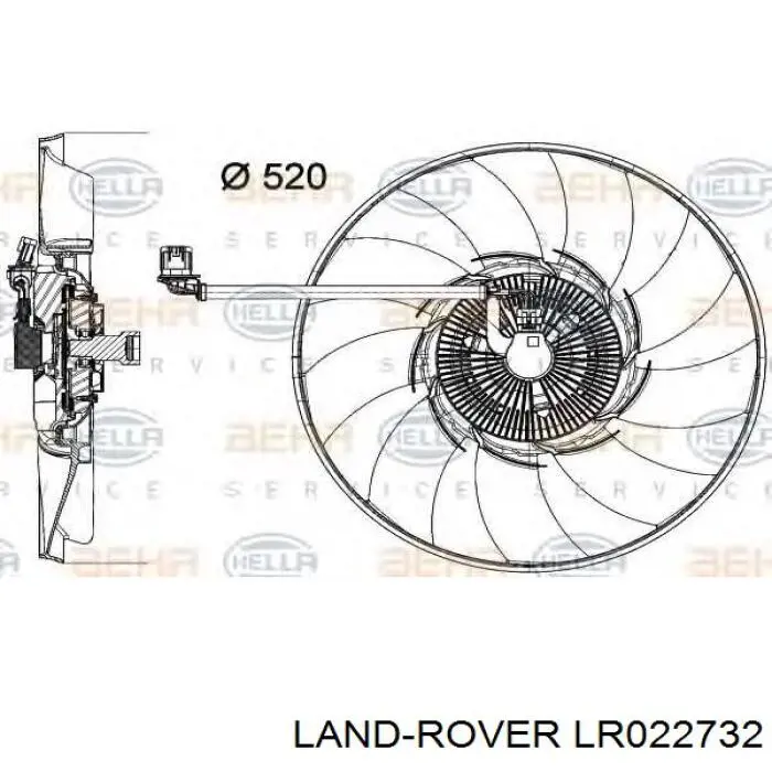 LR022732 Land Rover ventilador elétrico de esfriamento montado (motor + roda de aletas)