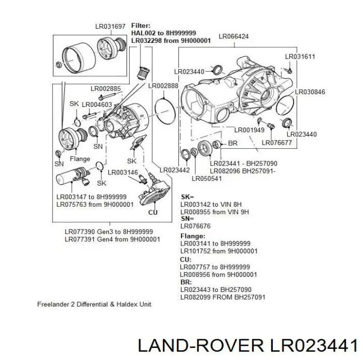 Rolamento interno da haste do eixo traseiro para Land Rover Freelander (L359)