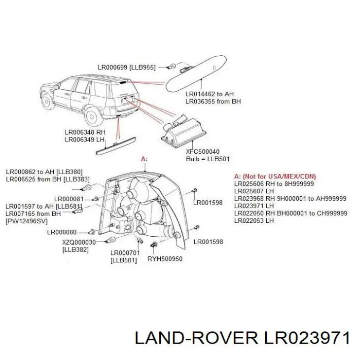 LR023971 Land Rover lanterna traseira esquerda