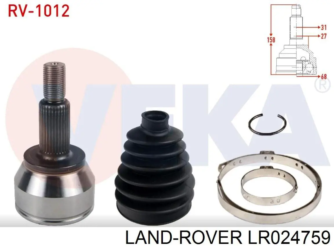 LR024759 Land Rover semieixo (acionador dianteiro esquerdo)