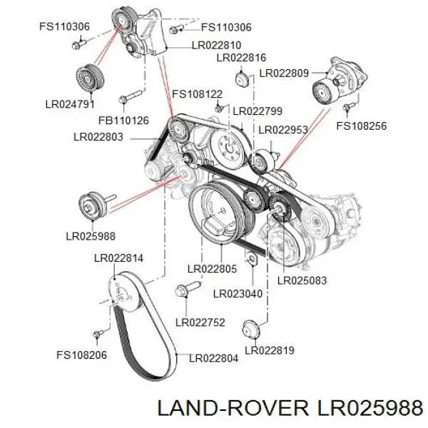 Паразитный ролик приводного ремня Land Rover LR025988 цена, от 210.59 USD