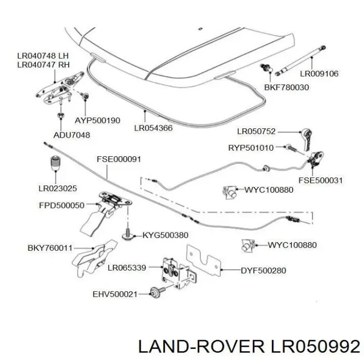 LR050992 Land Rover fecho da capota direito