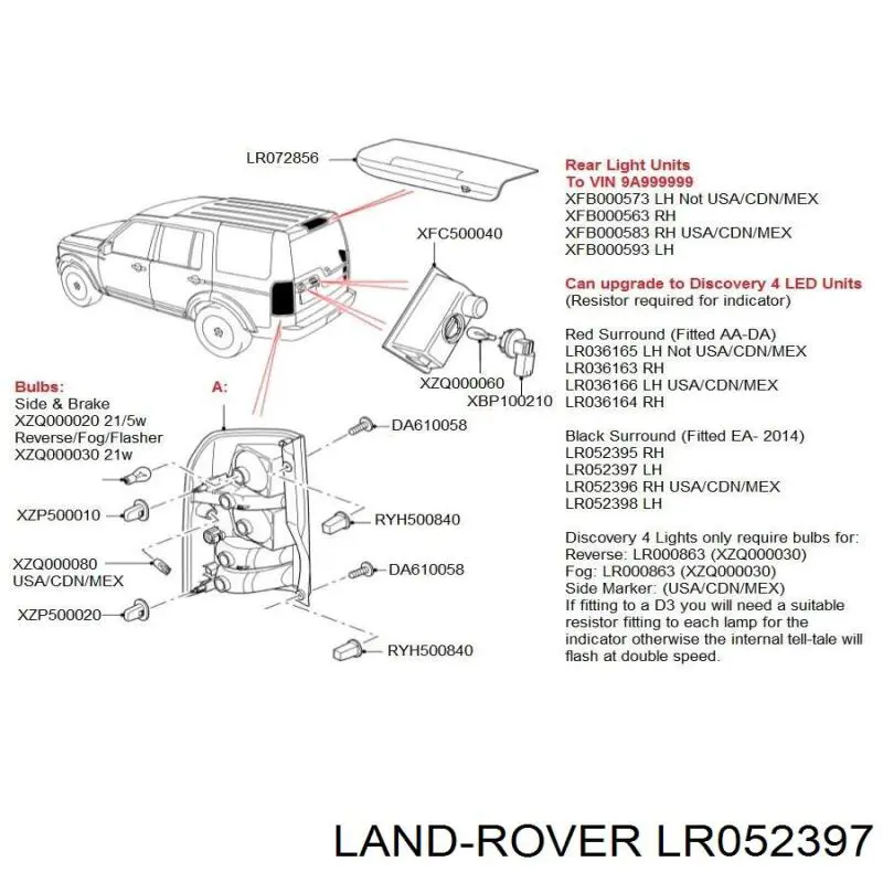 Lanterna traseira esquerda para Land Rover Discovery (L319)