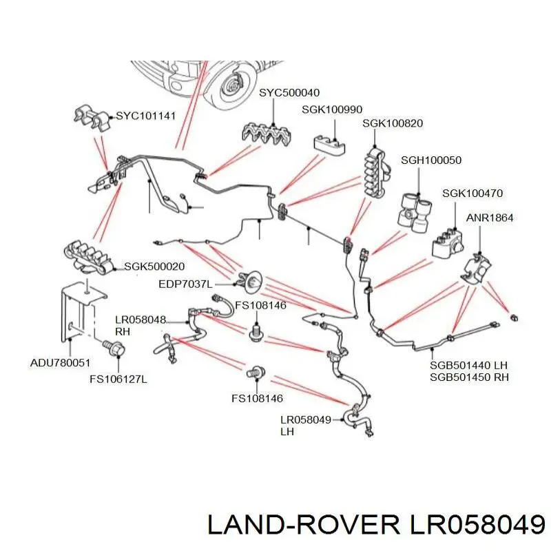 Шланг тормозной передний, левый Land Rover LR058049 цена, от 90.67 USD