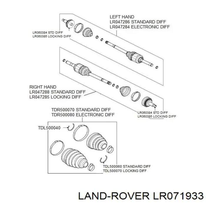 Купить LR071933 Land Rover Полуось задняя правая
