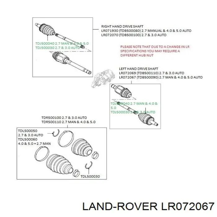LR072067 Land Rover semieixo (acionador dianteiro esquerdo)