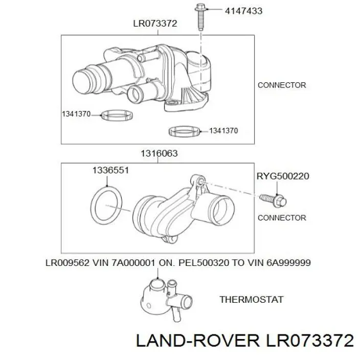 LR073372 Land Rover caixa do termostato