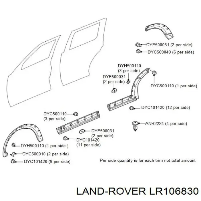 Clips Fijación, revestimiento puerta LR106830 Land Rover