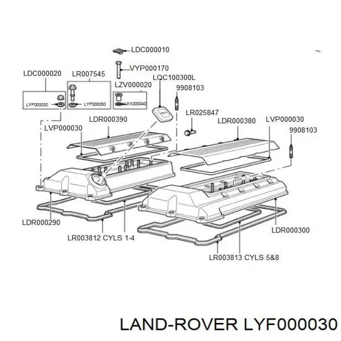 Прокладка клапанной крышки двигателя, кольцо LYF000030 Land Rover