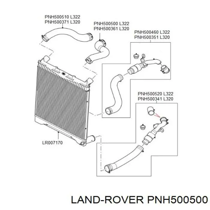 Tubo flexible de aire de sobrealimentación superior izquierdo PNH500500 Land Rover