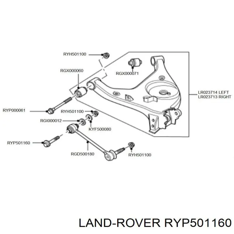 Купить RYP501160 Land Rover Болт крепления заднего развального рычага, внутренний