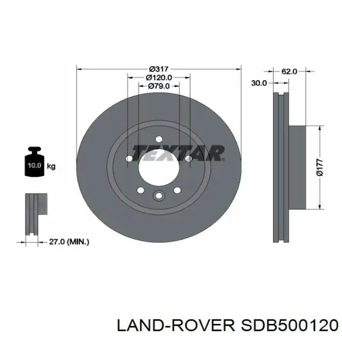 Передние тормозные диски SDB500120 Land Rover