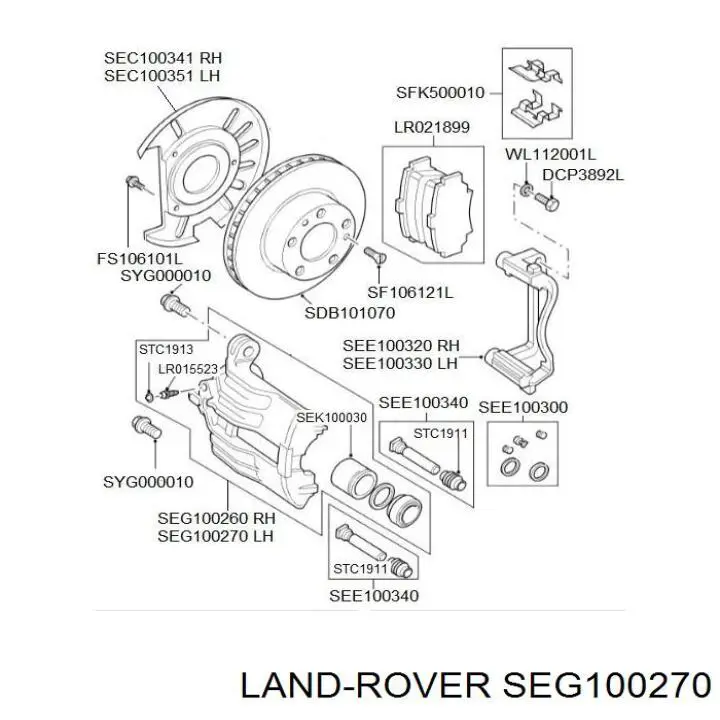 Суппорт тормозной передний левый Land Rover SEG100270