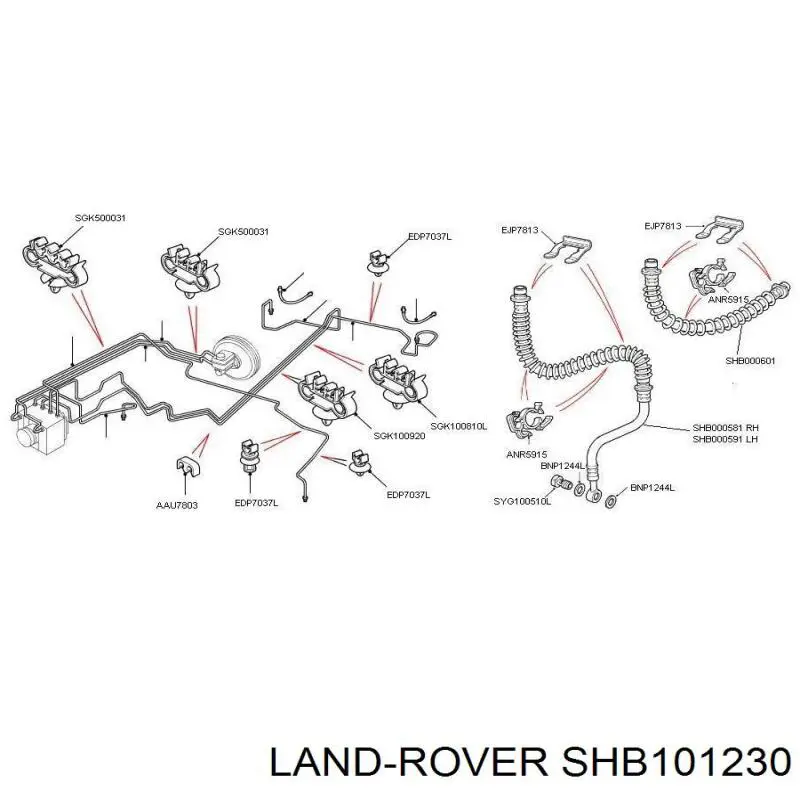 Шланг тормозной передний SHB101230 Land Rover