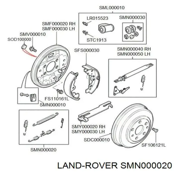 SMN000020 Land Rover монтажный комплект задних барабанных колодок