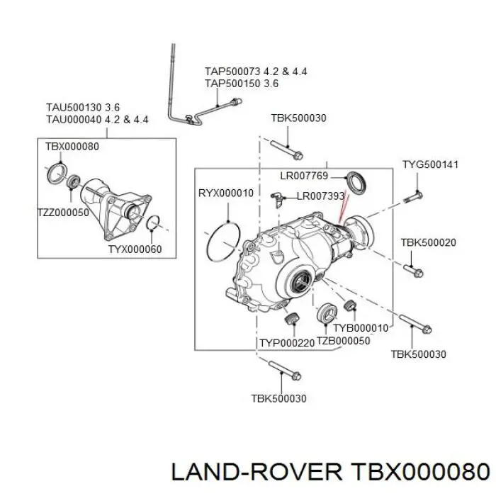 TBX000080 Land Rover bucim de redutor do eixo dianteiro
