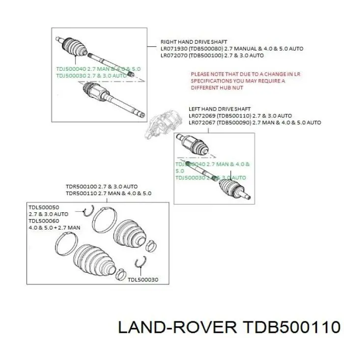 TDB500110 Land Rover полуось (привод передняя левая)