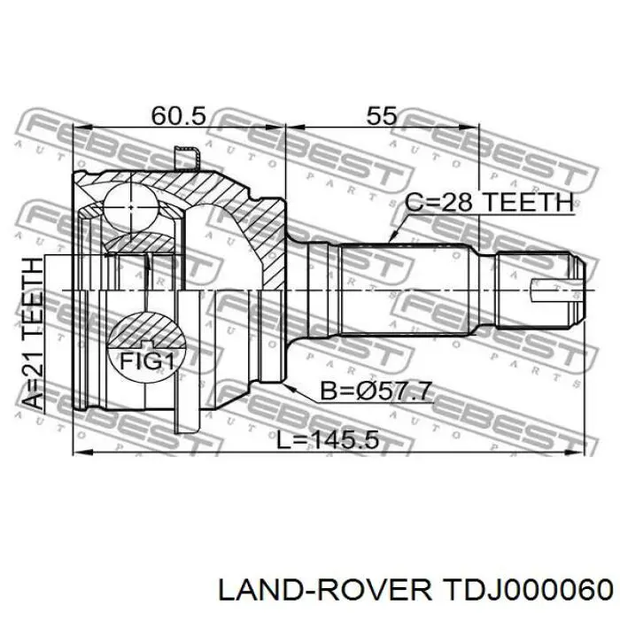 Шарнир равных угловых скоростей задний Land Rover TDJ000060 цена, от 27.43 USD