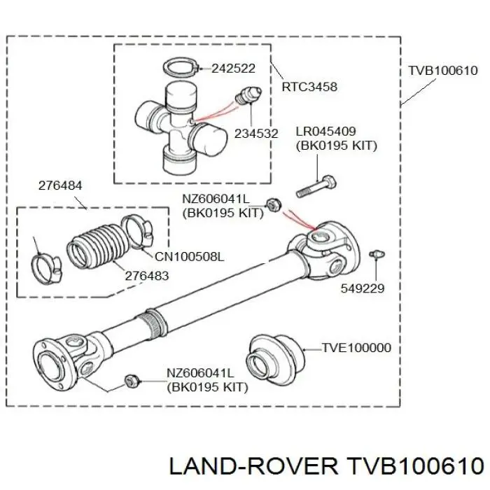 TVB100610 Land Rover junta universal até o eixo dianteiro
