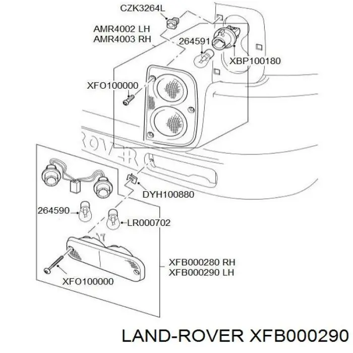 Фонарь задний левый LAND ROVER XFB000290