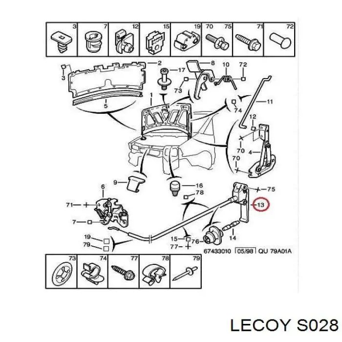 Трос открывания капота Lecoy S028 цена, от 16.87 USD