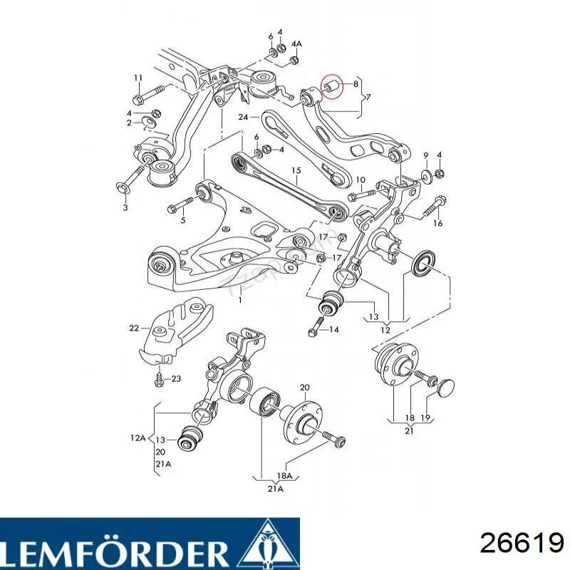 26619 Lemforder Полиуретановый сайлентблок заднего верхнего рычага