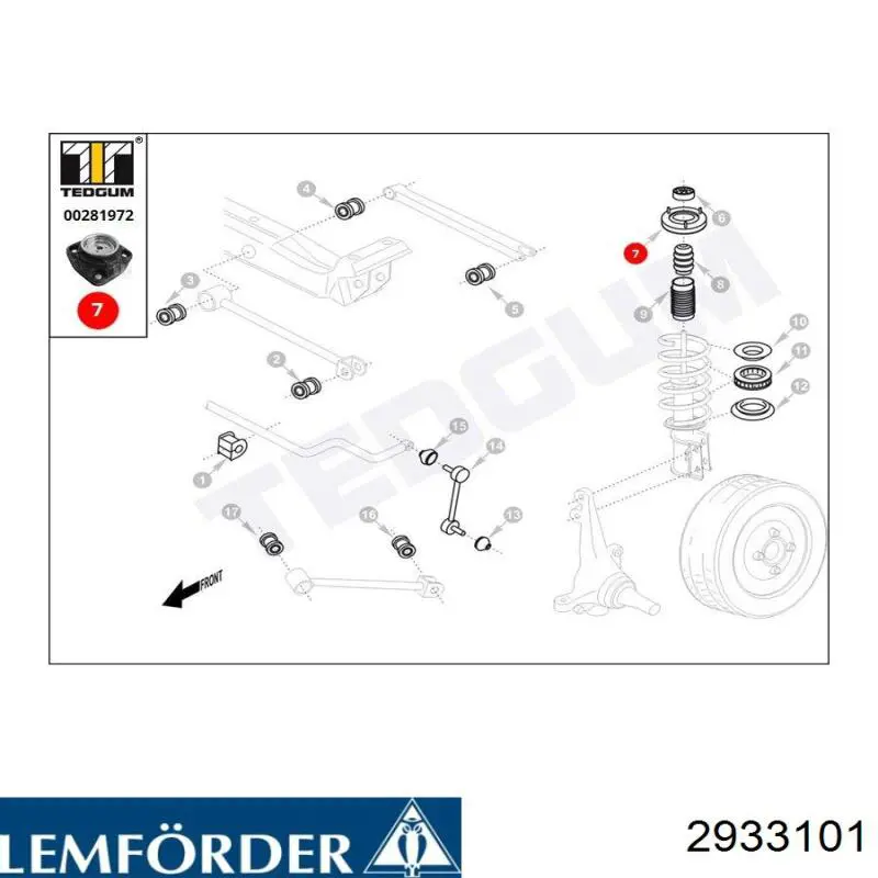 Купить 2933101 Lemforder Опора амортизатора заднего правого