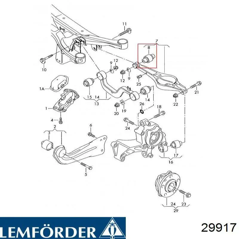 Сайлентблок заднего нижнего рычага Lemforder 29917