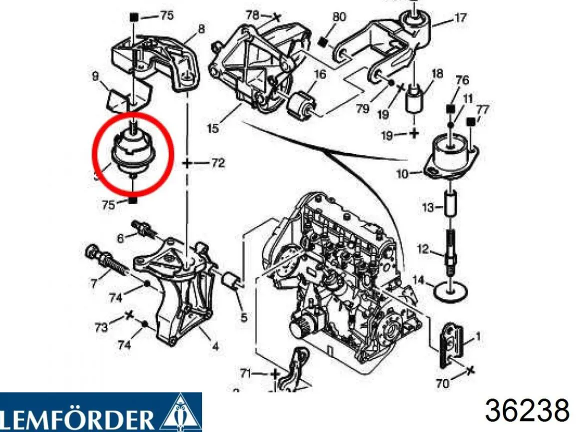 Soporte de motor derecho 36238 Lemforder