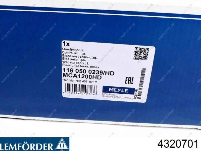 Левый рычаг передней нижней подвески Lemforder 4320701 цена, от 101.35 USD