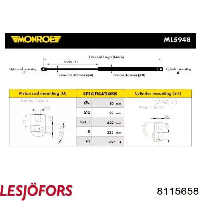 Амортизатор задней двери Lesjofors 8115658 цена, от 20.62 USD