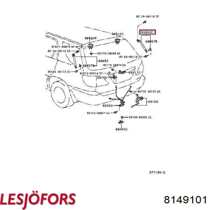 8149101 Lesjofors amortecedor de tampa de porta-malas (de 3ª/5ª porta traseira)