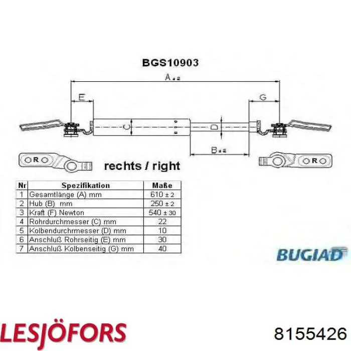 Compre 8155426 Lesjofors Amortecedor de tampa de porta-malas (de 3ª/5ª porta traseira)