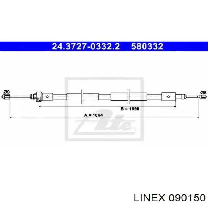 090150 Linex Трос ручного тормоза задний, правый