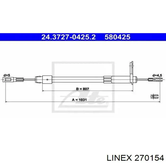 Трос стояночного тормоза задний правый Linex 270154 цена, от 9.66 USD