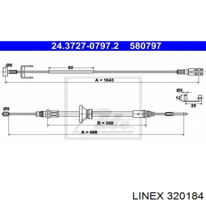 Трос ручного тормоза промежуточный 320184 Linex